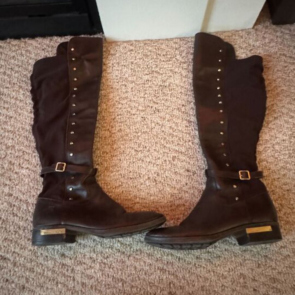 Vince Camuto Boots Size 9M Dark Brown Riding Studded Buckle Equestrian